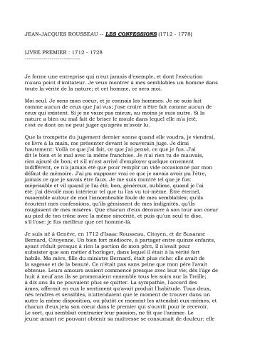 JEAN-JACQUES ROUSSEAU -- LES CONFESSIONS (1712 - 1778)
