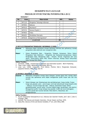 deskripsi mata kuliah program studi teknik informatika