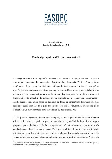 Cambodge : quel modèle concessionnaire ? - fasopo