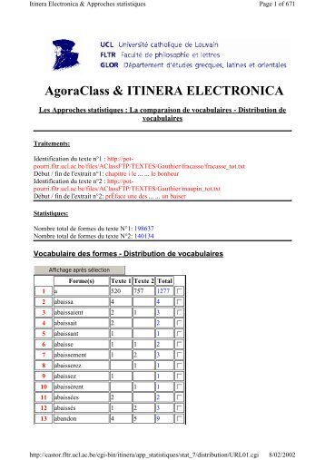 Itinera Electronica & Approches statistiques - Pot-pourri - UCL