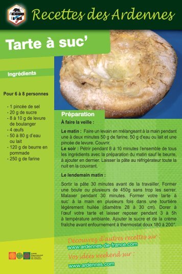 Recettes des Ardennes Tarte à suc' - Ardennes de France