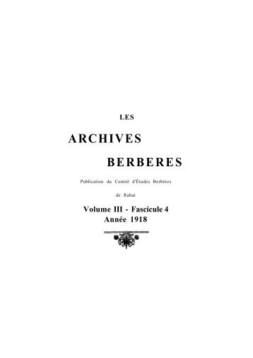 ARCHIVES BERBERES - Bibliothèque Numérique Marocaine