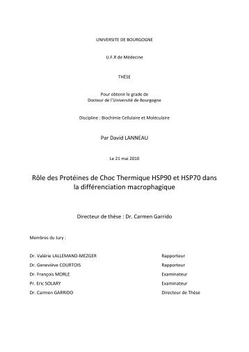 Rôle des Protéines de Choc Thermique HSP90 et HSP70 dans la ...