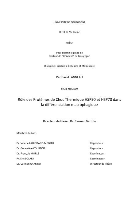 Rôle des Protéines de Choc Thermique HSP90 et HSP70 dans la ...