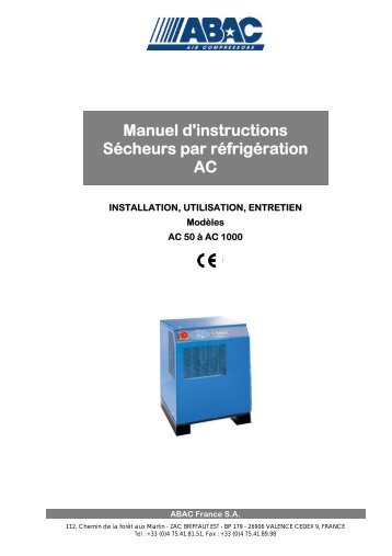 Manuel d'instructions Sécheurs par réfrigération AC - Abac