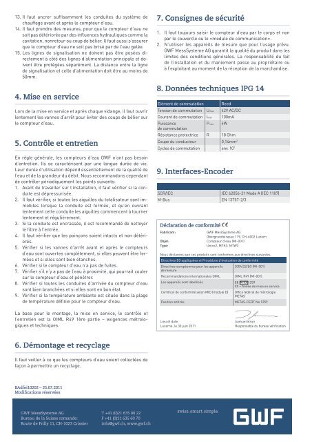 Compteurs d'eau GWF - GWF Messsysteme AG