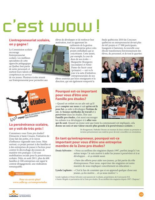 Numéro 6 - Septembre 2011 - Commission scolaire des Hautes ...