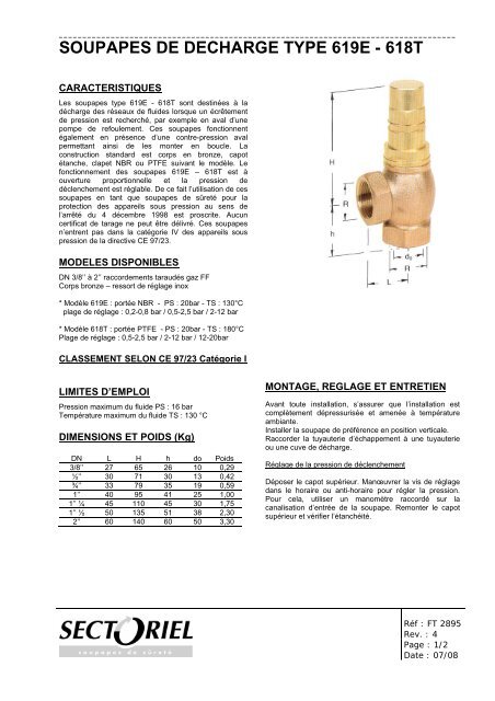 SOUPAPES DE DECHARGE TYPE 619E - 618T