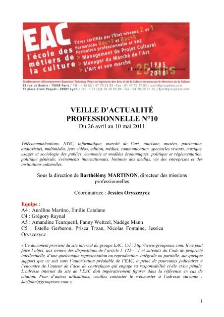 Veilles d'actualités professionnelles n°10 - Groupe EAC