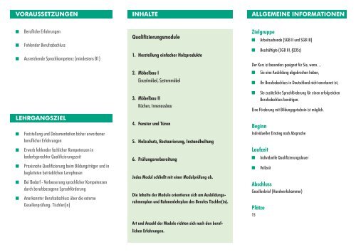 Faltblatt Nachqualifizierung Tischler/in - Zukunftsbau GmbH