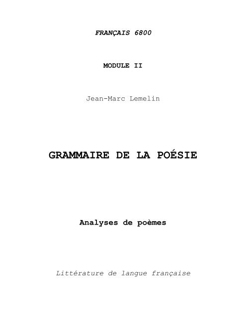 Grammaire De La Poésie - 