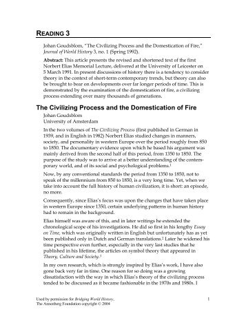 The Civilizing Process and the Domestication of Fire
