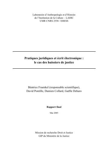 Pratiques juridiques et écrit électronique : le cas des huissiers de ...