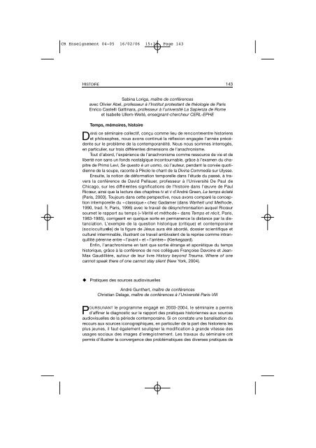 Comptes rendus des cours et conférences de l'EHESS 2004-2005