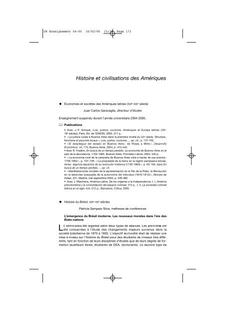 Comptes rendus des cours et conférences de l'EHESS 2004-2005