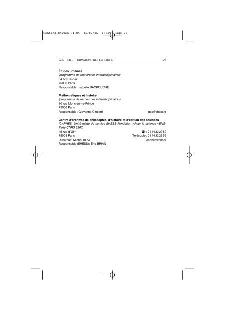 Comptes rendus des cours et conférences de l'EHESS 2004-2005