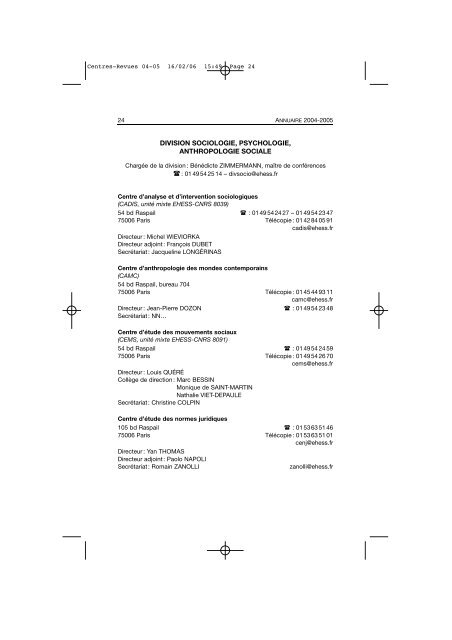 Comptes rendus des cours et conférences de l'EHESS 2004-2005