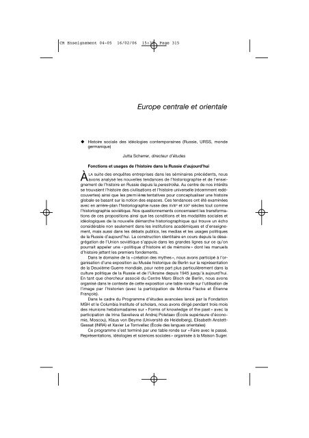 Comptes rendus des cours et conférences de l'EHESS 2004-2005