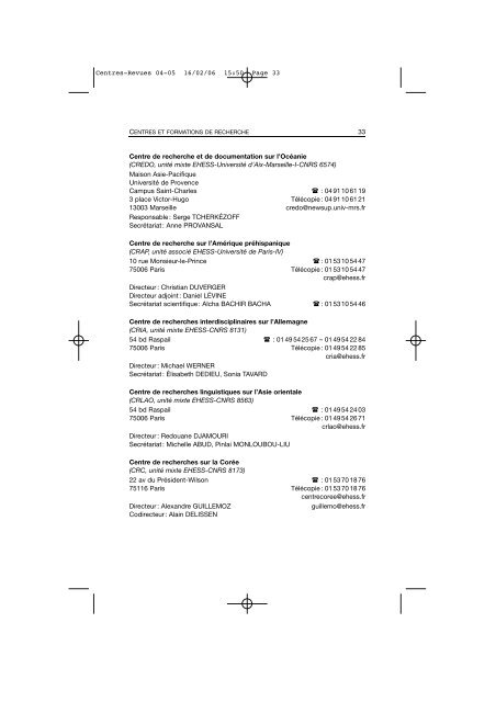 Comptes rendus des cours et conférences de l'EHESS 2004-2005