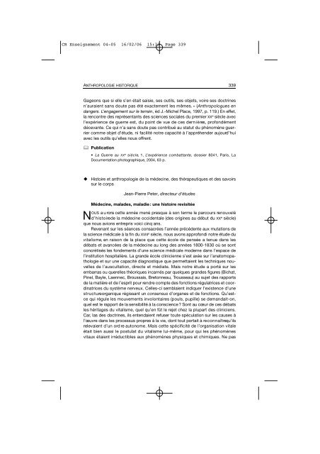 Comptes rendus des cours et conférences de l'EHESS 2004-2005