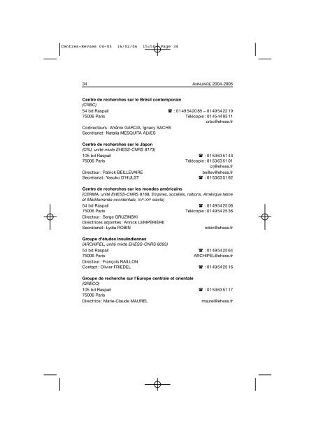 Comptes rendus des cours et conférences de l'EHESS 2004-2005