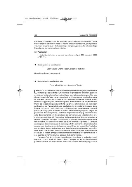 Comptes rendus des cours et conférences de l'EHESS 2004-2005