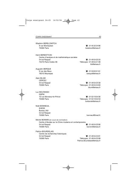 Comptes rendus des cours et conférences de l'EHESS 2004-2005