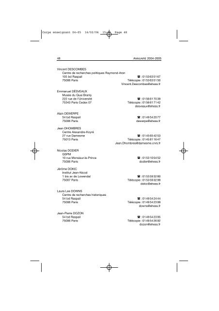 Comptes rendus des cours et conférences de l'EHESS 2004-2005