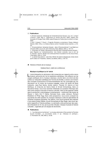 Comptes rendus des cours et conférences de l'EHESS 2004-2005