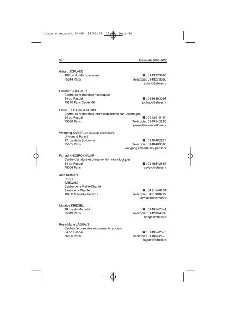 Comptes rendus des cours et conférences de l'EHESS 2004-2005