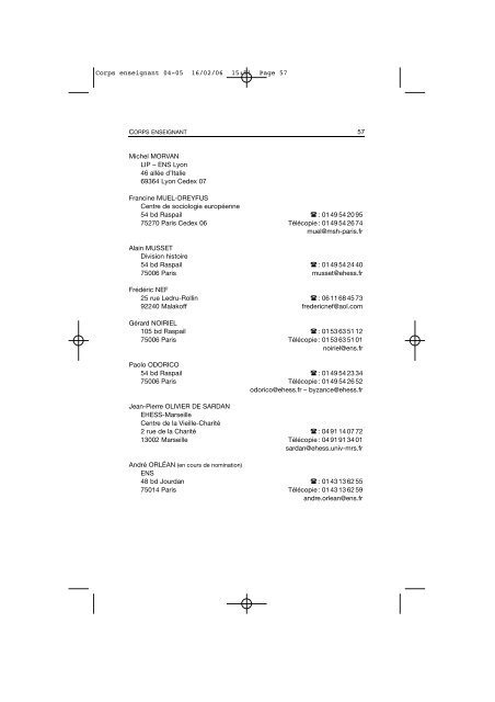 Comptes rendus des cours et conférences de l'EHESS 2004-2005