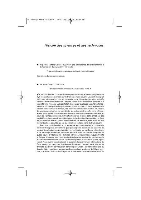 Comptes rendus des cours et conférences de l'EHESS 2004-2005