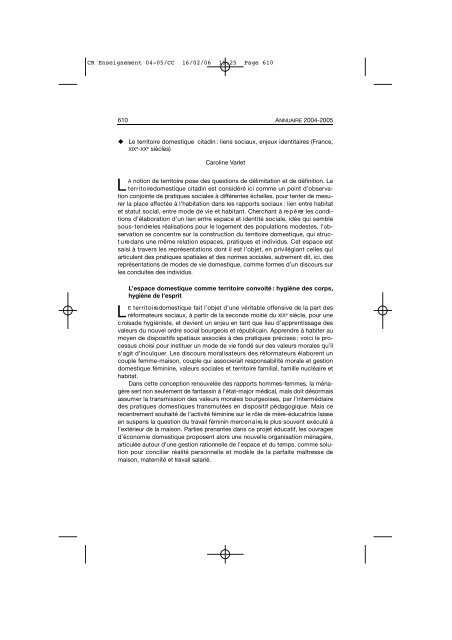 Comptes rendus des cours et conférences de l'EHESS 2004-2005