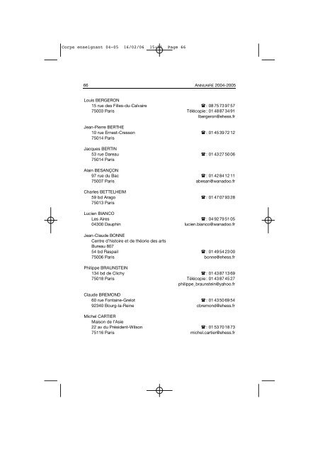 Comptes rendus des cours et conférences de l'EHESS 2004-2005