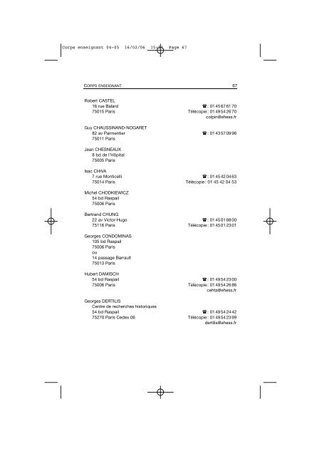 Comptes rendus des cours et conférences de l'EHESS 2004-2005