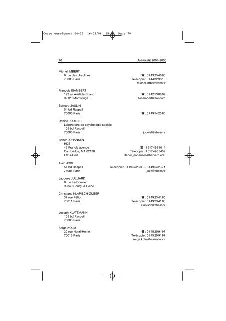 Comptes rendus des cours et conférences de l'EHESS 2004-2005