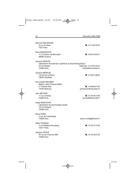 Comptes rendus des cours et conférences de l'EHESS 2004-2005