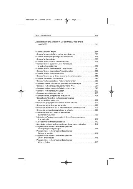 Comptes rendus des cours et conférences de l'EHESS 2004-2005