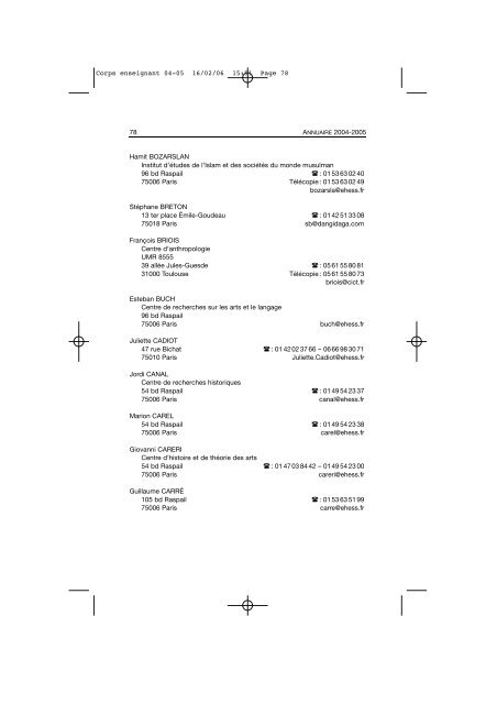 Comptes rendus des cours et conférences de l'EHESS 2004-2005