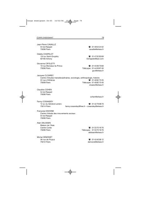 Comptes rendus des cours et conférences de l'EHESS 2004-2005