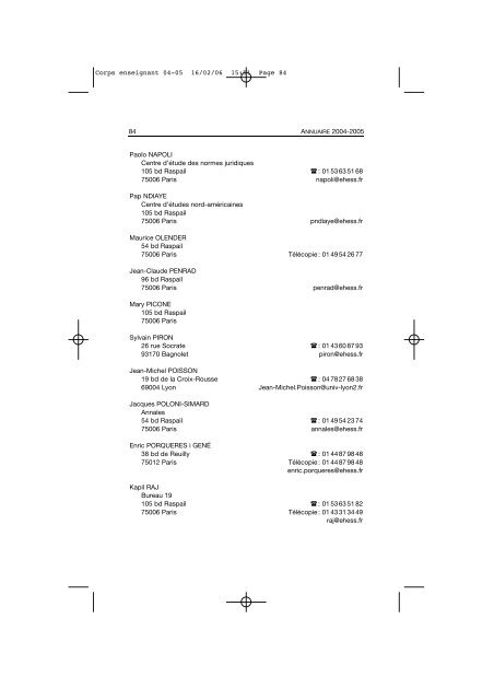 Comptes rendus des cours et conférences de l'EHESS 2004-2005