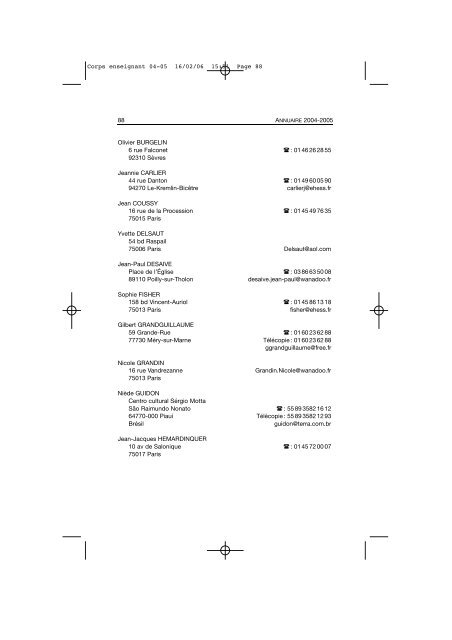 Comptes rendus des cours et conférences de l'EHESS 2004-2005