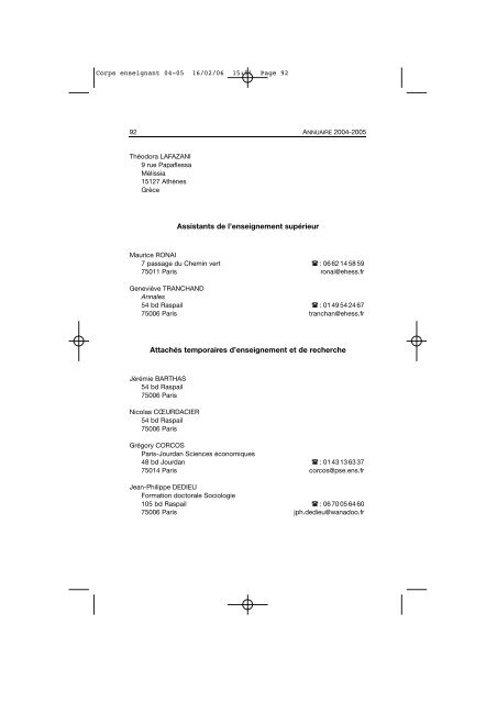 Comptes rendus des cours et conférences de l'EHESS 2004-2005