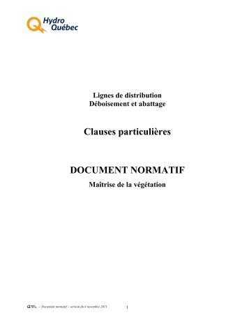 Document normatif – Clauses particulières - Hydro-Québec