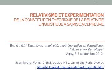 Relativisme et Expérimentation - Histoire des théories linguistiques