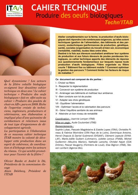 Cahier technique : produire des oeufs biologiques - Itab
