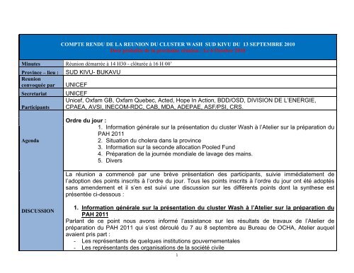 WASH Sud-Kivu - Rdc humanitaire
