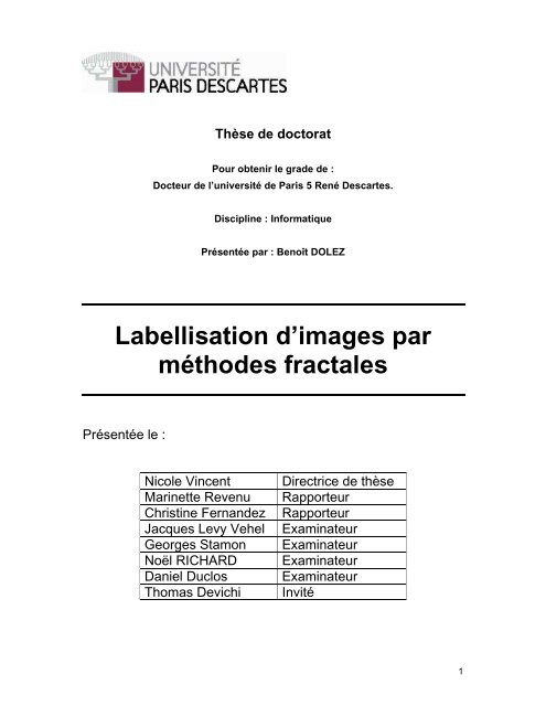 Labellisation d'images par méthodes fractales - UFR Mathématiques ...