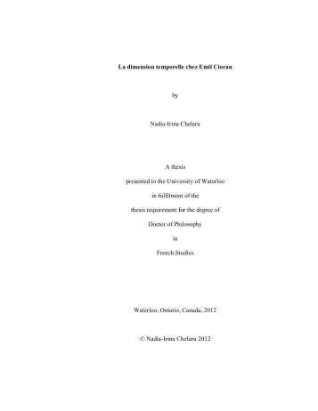 La dimension temporelle chez Emil Cioran by Nadia-Irina Chelaru A ...