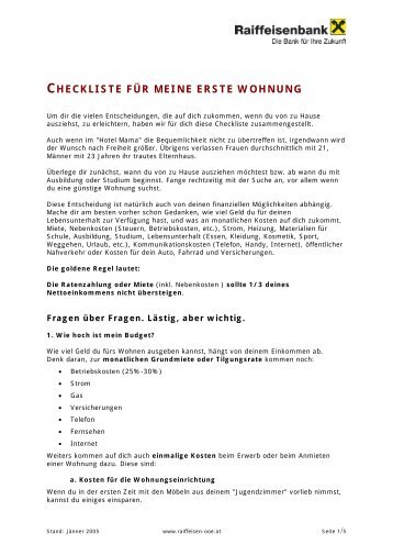 Checkliste FÜr Den Hauskauf Raiffeisen Checkliste FÜr Meine Erste Wohnung Raiffeisen